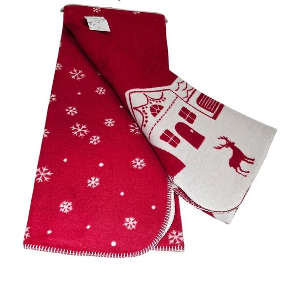 Docofil Reversible Ivory Red Snowflakes Throw Blanket 51x67 Made in Portugal - Picture 8 of 15